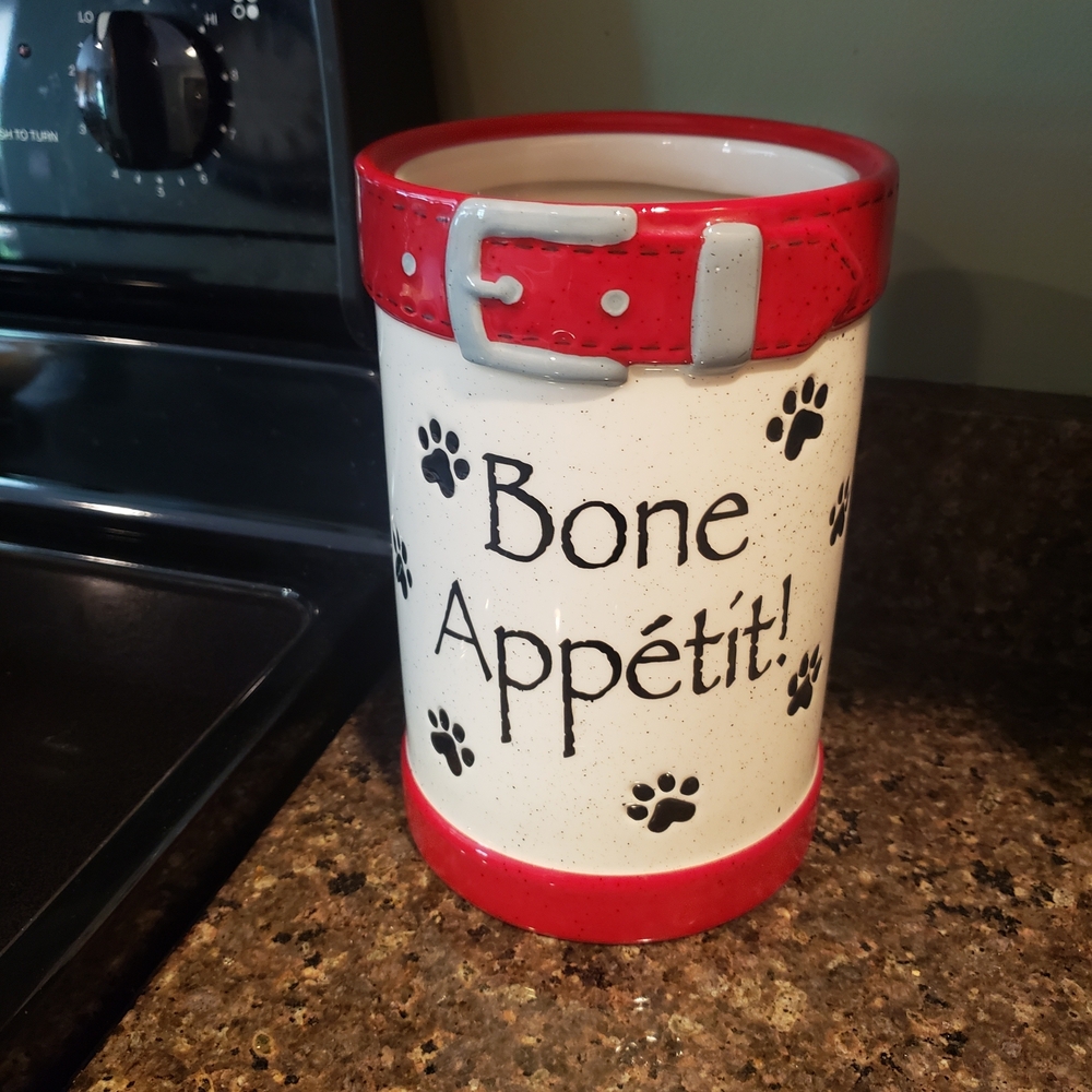 Bone Appétit Ceramic Canister/ Utensil Holder With Paw Print Accents